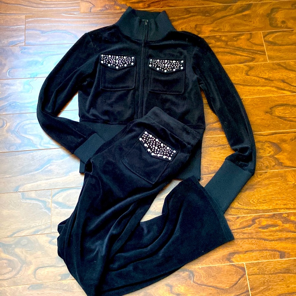 EUC Black velour track suit